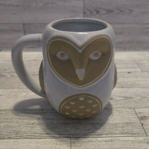 Cracker‎ Barrel Owl Mug Tan White Ceramic Coffee Cup Whimsical Boho Farmhouse